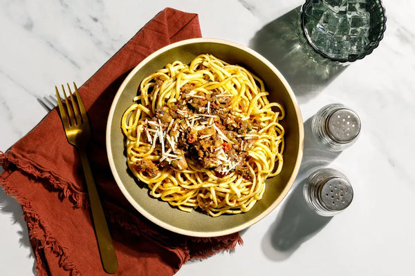 Lentil Bolognese with Mushrooms and Linguini Pasta