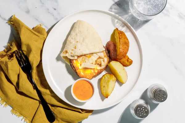 Vegan Southwest Burger with Vegan Chees, Red Potato