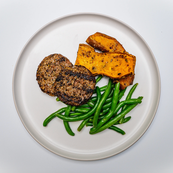 Sirloin Burger with Sweet Wedges & Green Beans